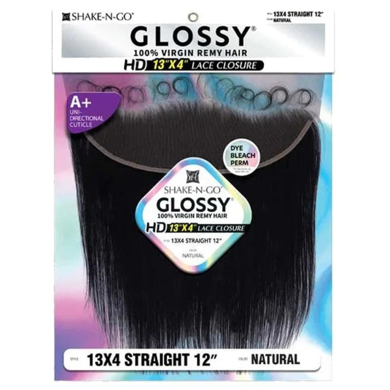 Glossy By Shake N Go 100% Virgin Remy Hair HD 13×4 Lace Closure – STRAIGHT 12″ NA/BLACK