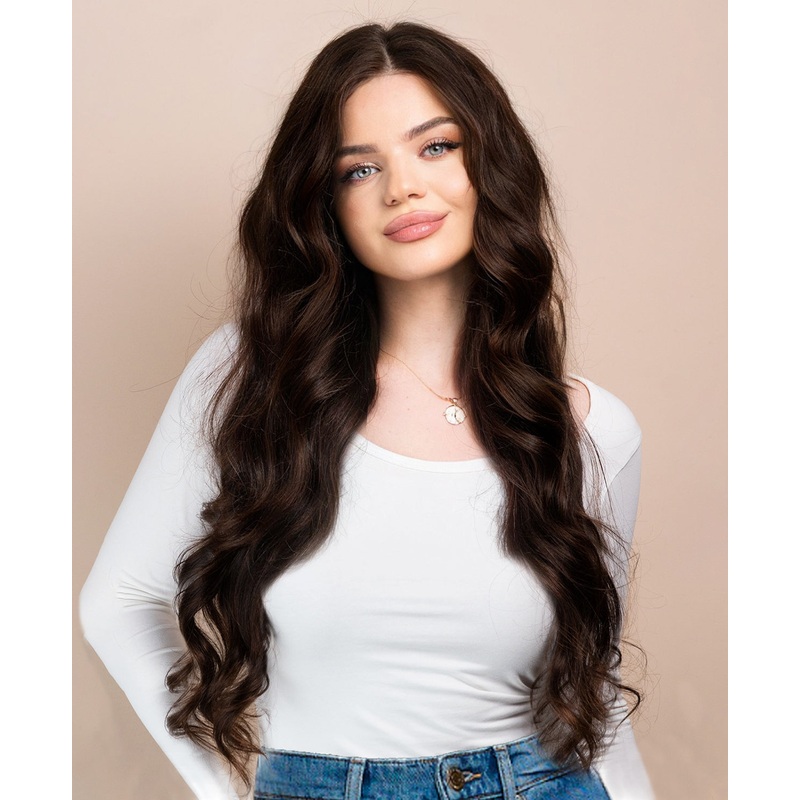 lace front human wig – 26″ chocolate brown.