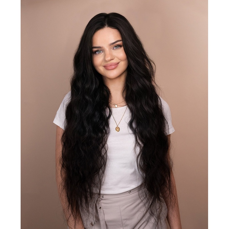 lace front human wig wavy 5×5 – 32″ natural black.
