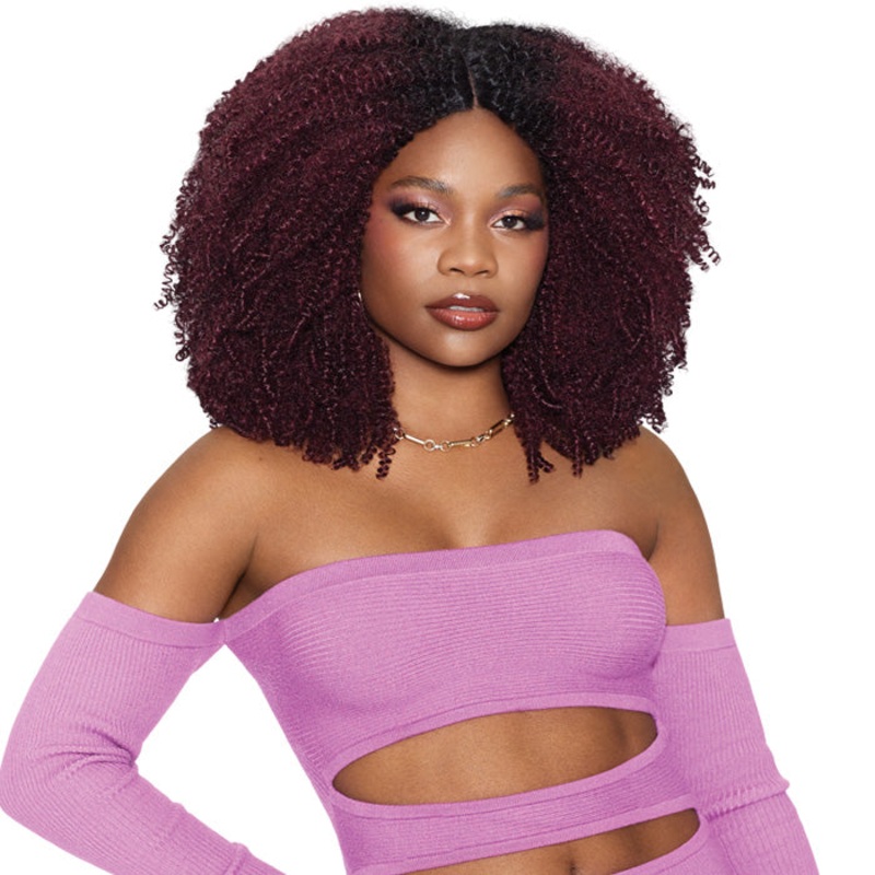 Outre Purple Pack Brazilian Boutique 100% Human Hair Blend Weave – MIRACLE COILY FRO 5 PCS + Free 4″ Deep Lace Closure 1