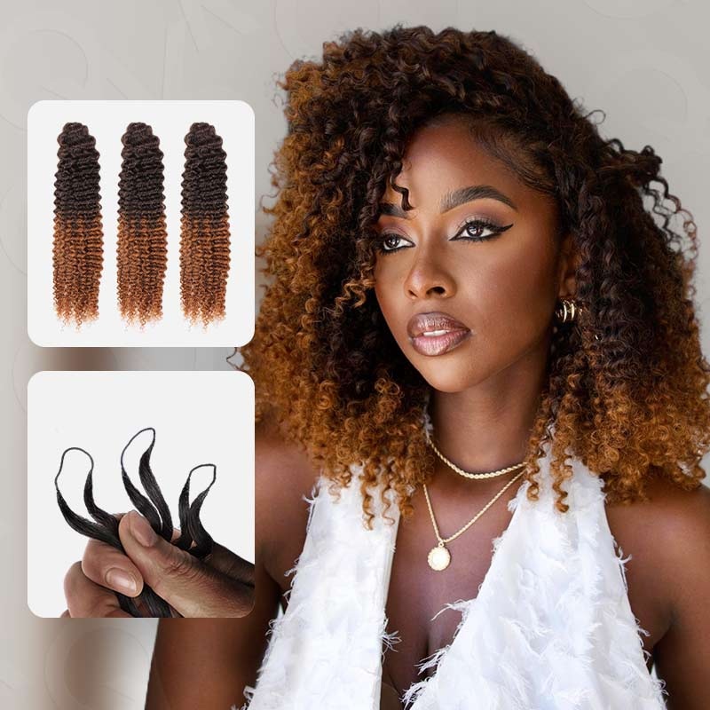 QUICK SHIP|Ombre T2/30 Color Small Kinky Curly Feather Crochet Braid Human Hair Extension Small Kinky Curly 3 Packs (Full Head) 14”