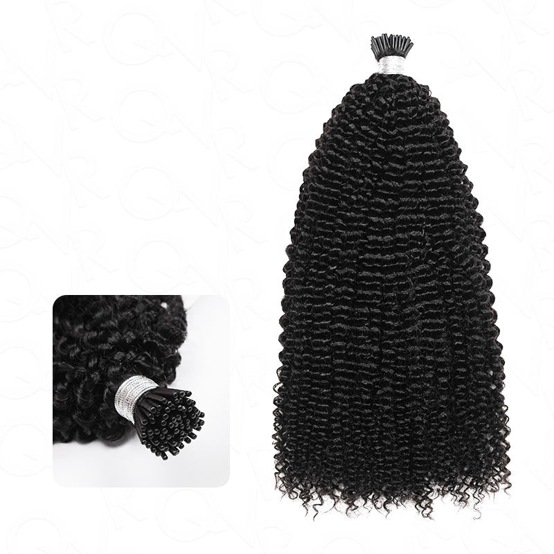 QVR Afro Kinky Curly I Tip Hair Extensions Natural Black Human Hair Afro Kinky Curly 1 Bundle 14”