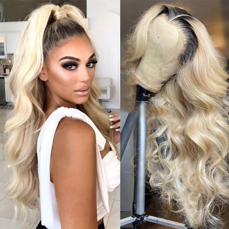 QVR Body Wave Lace Front Wigs 30 inch 1B/613 Blonde 13×4 Virgin Human Hair Wigs Ombre Color 14 150%
