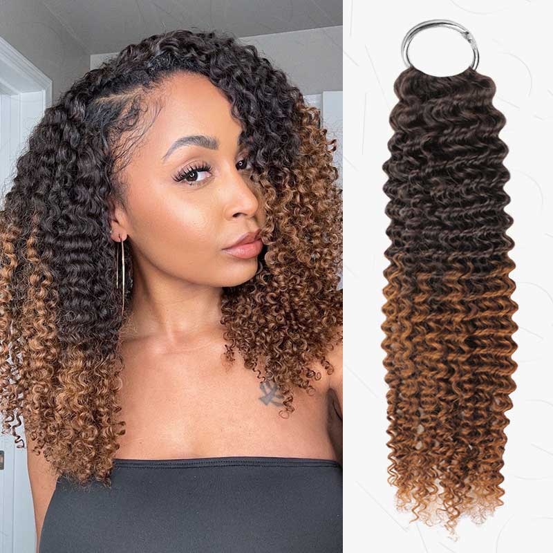 20 Inches Reusable Feather Crochet Human Hair Ombre #T2/30 Small Kinky Curly 3 Packs (Full Head)