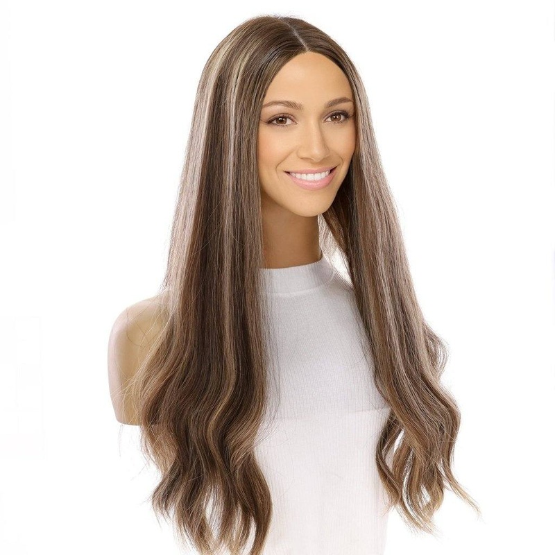 24″ Divine Lace Top Wig Medium Brown w/ Highlights Zig Zag Lace Front