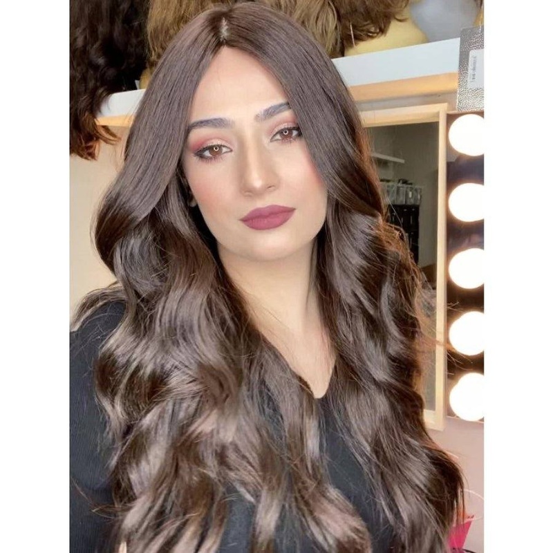 26″ Ponytail Silk Top Wig Dark Brown Zig Zag Lace Front