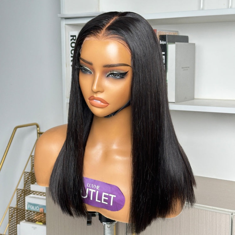 Special Deal | Natural Black Silky Blunt Cut Glueless 5×5 Closure Lace Bob Wig 16 No