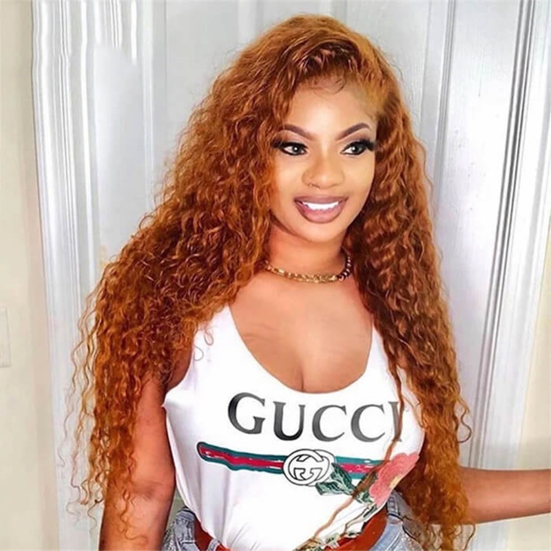 Water Wave Ginger Colored Lace Front Human Hair Wigs Pre Plucked Natural Hairline 14 13×4 Lace 150%