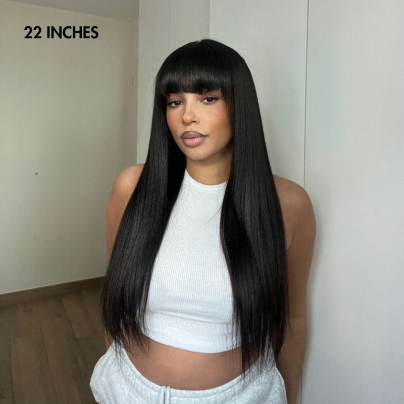 22 inches = $159.9 | Breathable Cap Yaki Straight Ultra Natural Minimalist Lace Long Wig with Bangs No Layers 22