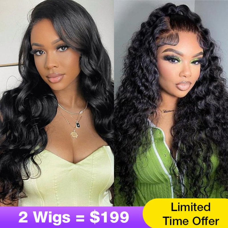2Wigs = $199 | Deep Wave & Body Wave 8×5 HD Lace Pre Cut Pre Plucked Pre Bleached Glueless Wig Effortless Quick Install 8×5 Pre Cut Lace – Deep Wave Wig – 20″ – 220% 8×5 Pre Cut Lace – Body Wave Wig – 20″ – 220%