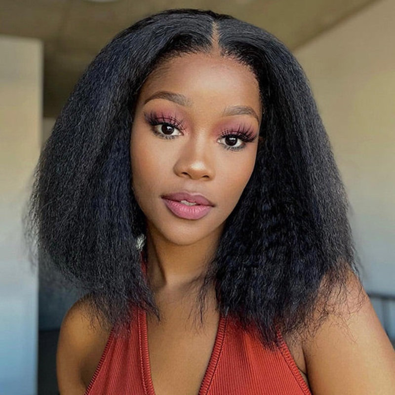 Bleached Knots Kinky Straight Hair Bob Wig Pre-cut Hd Lace Wear Go Glueless Human Hair Wigs 8 8×5 Pre Cut Lace High 220%