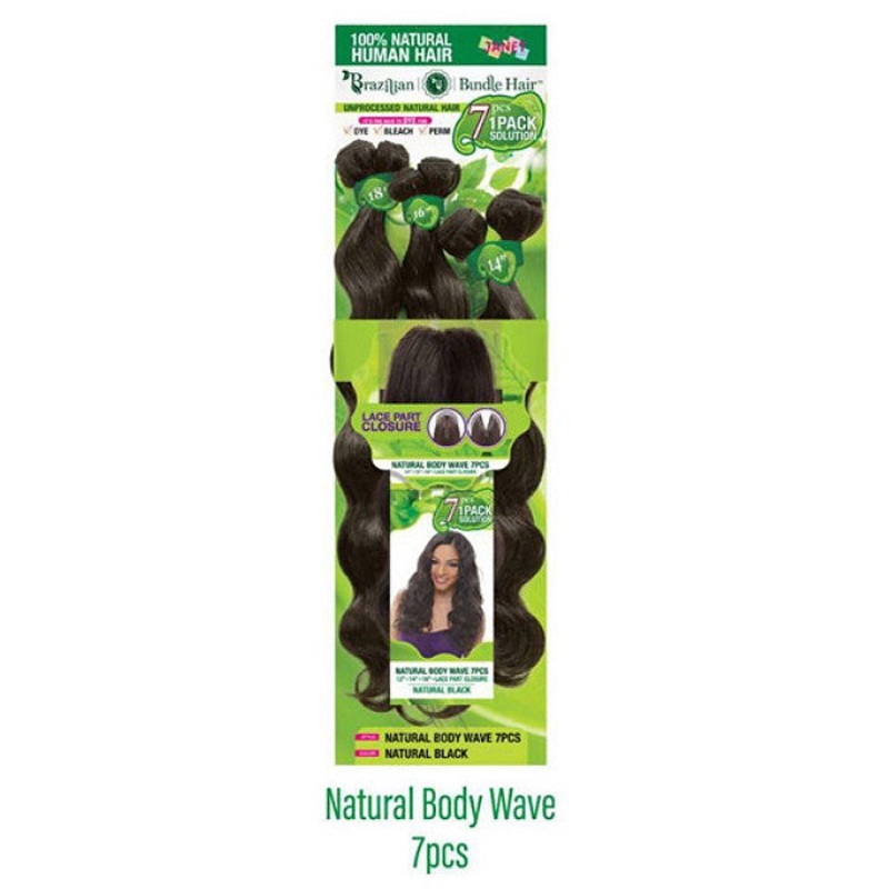 Janet Collection Brazilian Remy Human Hair Weave – BODY WAVE 7pcs (6 Bundles + Lace Parting Closure) 10/12/14 NATURAL BROWN