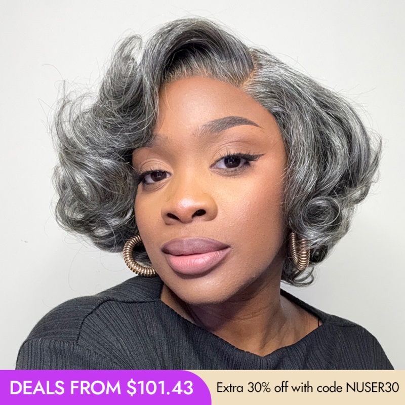 New Customers Only | Mature Boss Salt and Pepper Bouncy Egg Curls Glueless Minimalist HD Lace Grey Wig 8 No