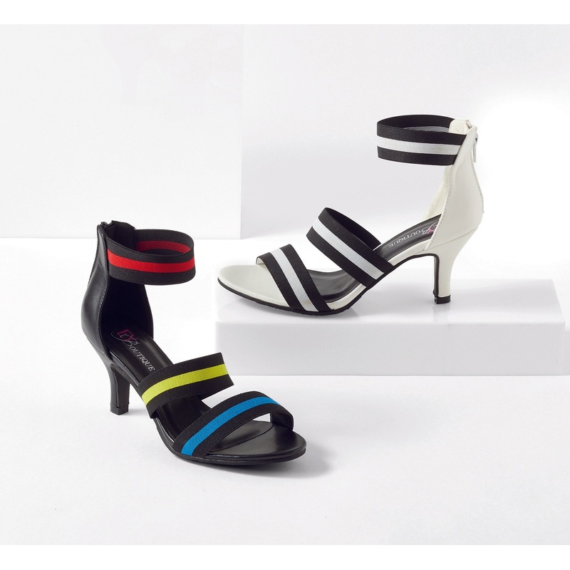 Straps ‘n’ Stripes Sandal by EY Boutique BLACK/WHITE 11W