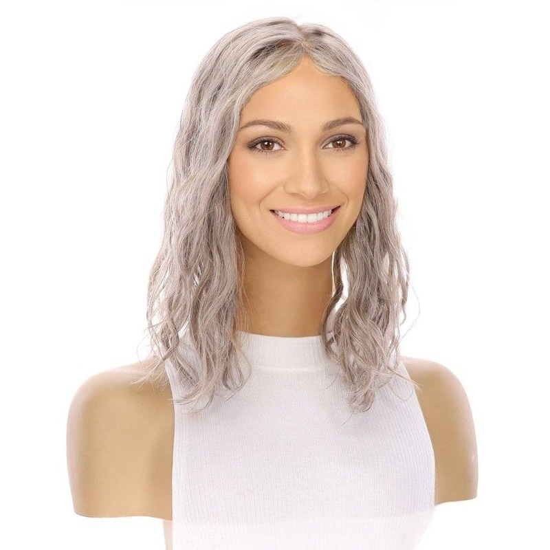 14″ Emerald Silk Top Topper Champagne Grey Wavy 5 x 6″