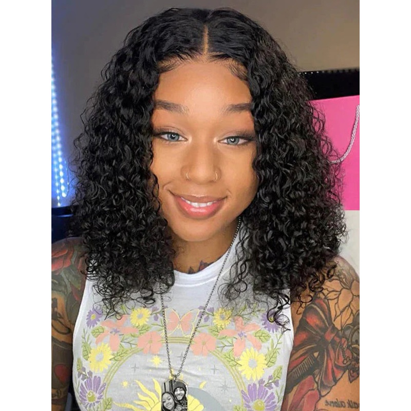 CurlyMe Water Wave Bob Glueless Wig Wear Go 4×6 HD Lace Pre Cut Lace Wig 14HOT