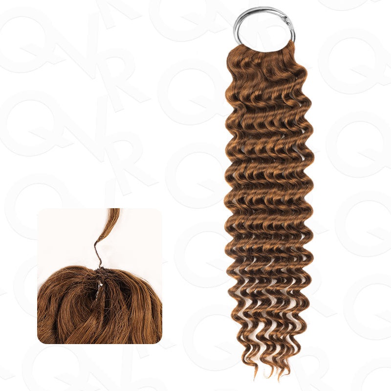 QVR Auburn Brown #30 Crochet Hair Deep Wave Machine Made Feather Human Hair Extension Deep Wave 14” 3 Packs (Most People Choice)