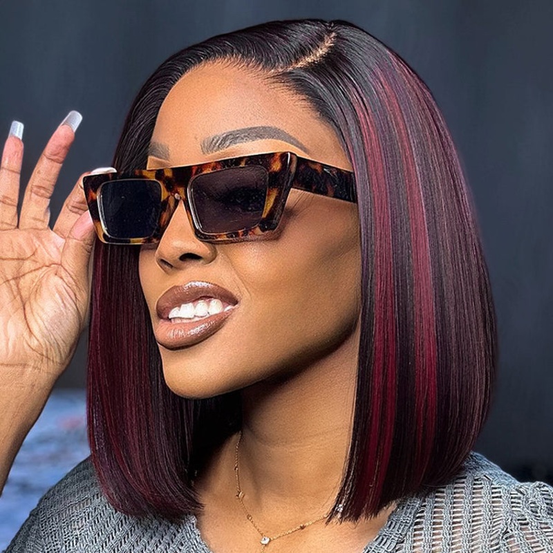 Weekly Special | Dark Red Highlights Silky Blunt Cut C Part Glueless Minimalist Lace Bob Wig Beginner Friendly 10 No
