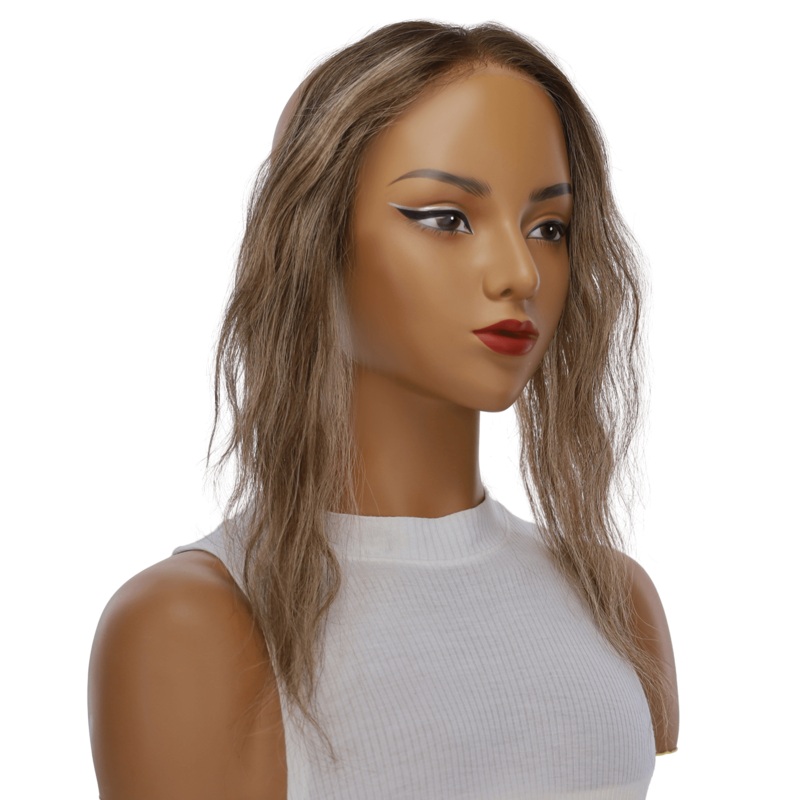 12″ Hairline Topper #Medium Brown w/ Highlights Wavy 3 cm