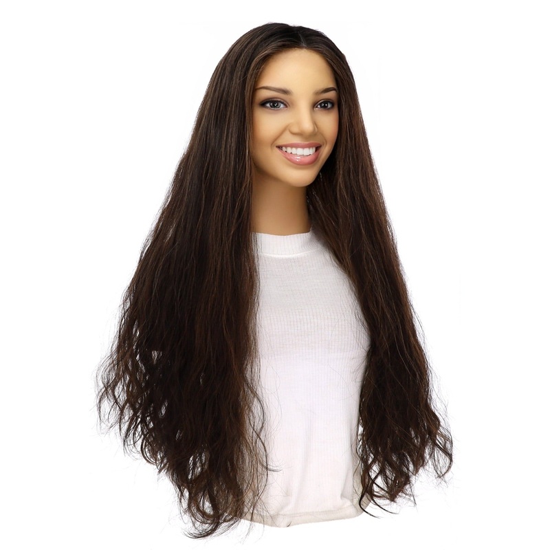 26″ Divine Lace Top Topper Soft Black w/ Highlights Wavy Zig Zag Lace Front