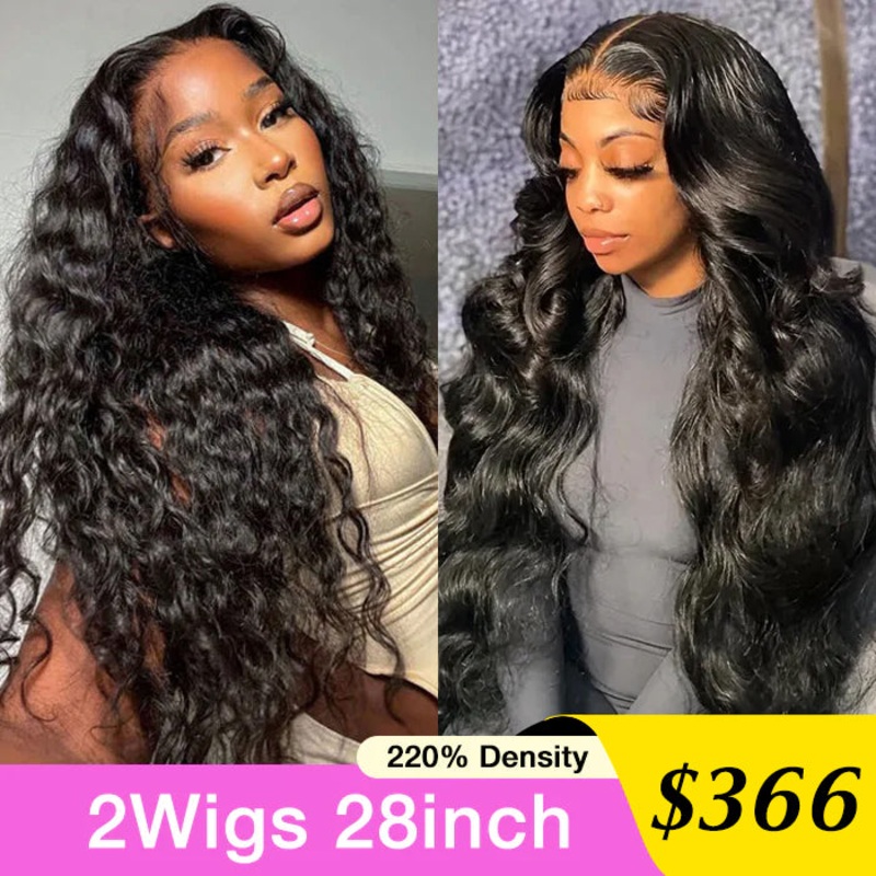 [2Wigs 28inch]  Water Wave & Body Wave 8×5 HD Lace Pre Everything Ready To Go Wigs Body Wave Wig – 28inch 220% – 8×5 Pre Everything Water Wave Wig – 28inch 220% – 8×5 Pre Everything