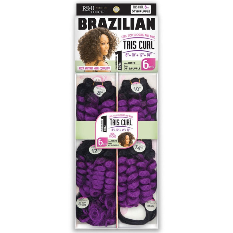 New Born Free Brazilian Premium Remi Touch Weave – TAIS CURL 6 PCS (8/10/12/14″+ 8″ TOP CLOSURE & BANG) 1