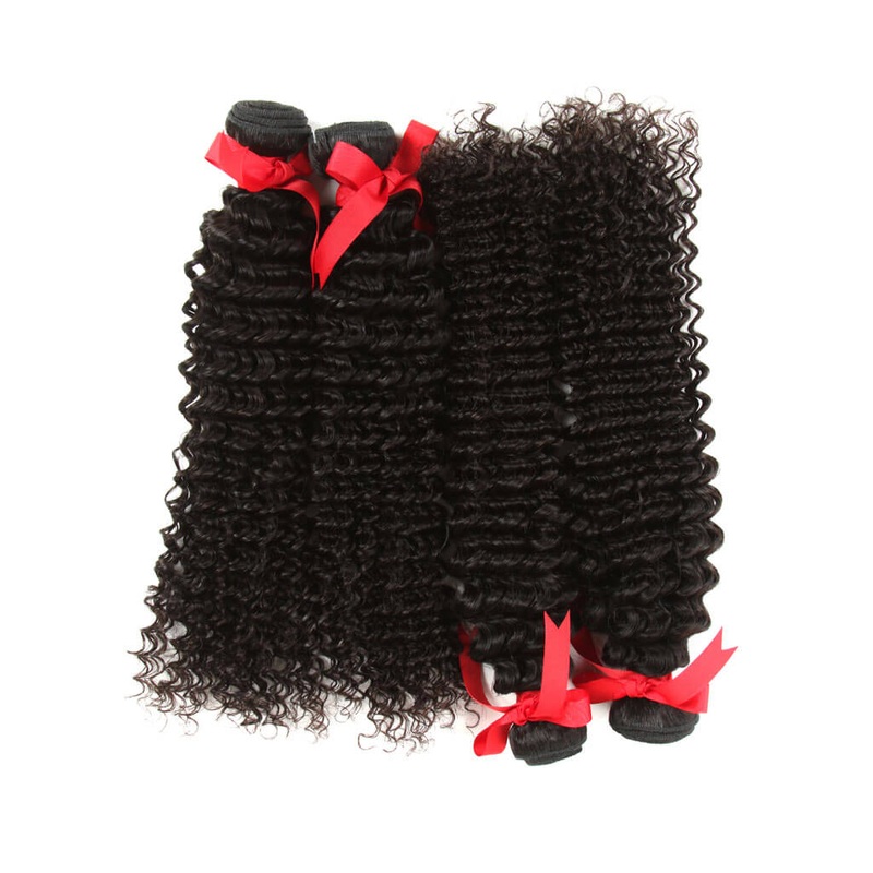 QVR Malaysian Human Hair Curly Bundles Virgin Hair Deep Curly Weave 4 Bundles Natural Color 8”8”8”8” 10A Human Virgin Hair