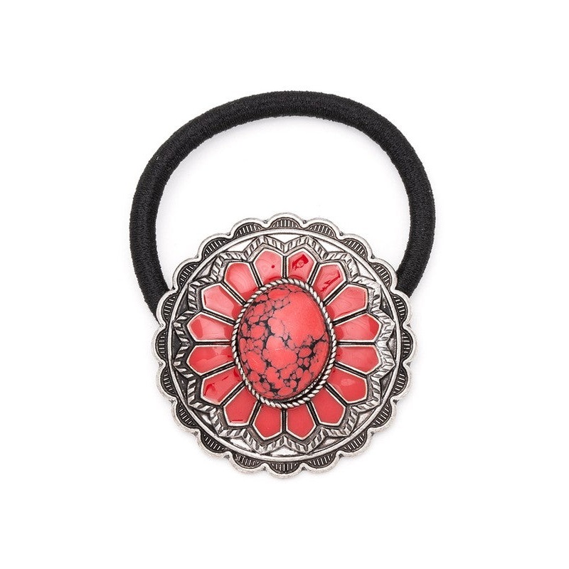 Stone Western Concho Hair Tie White O/S