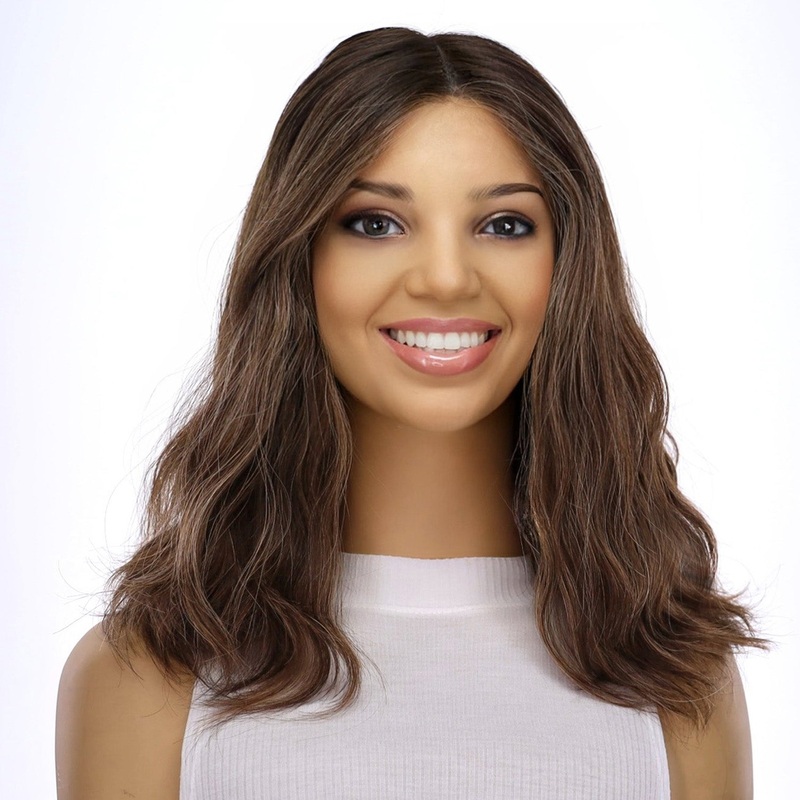 16″ Divine Lace Top Wig Dark Brown w/ Highlights Wavy Zig Zag Lace Front