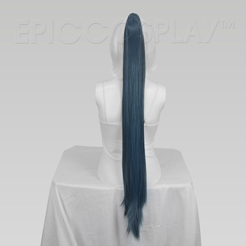 35″ Blue Steel Straight Ponytail Clipon
