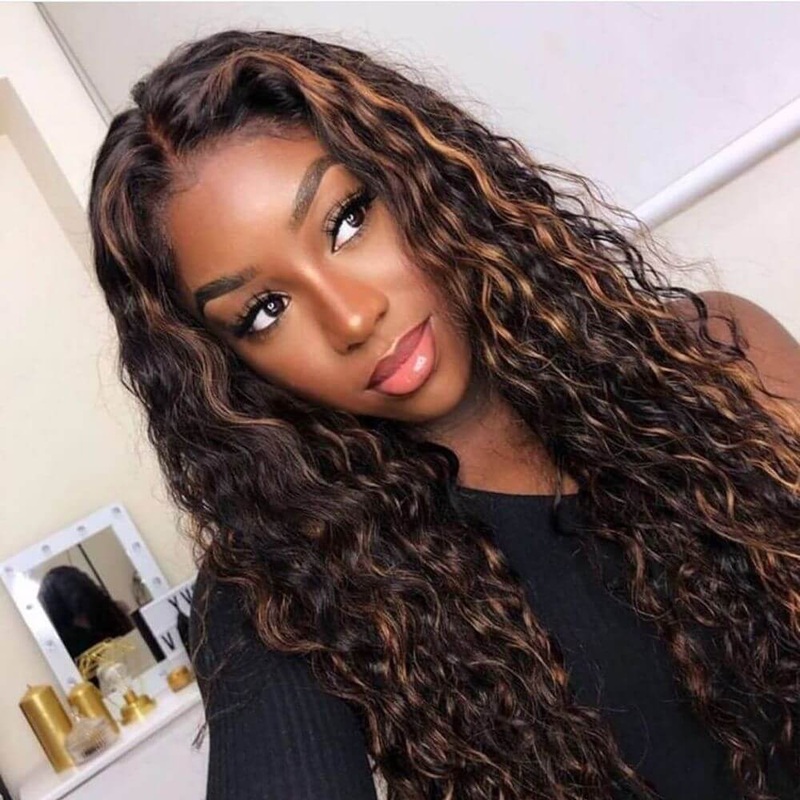 Balayage Highlight Water Wave Transparent HD Lace Front Wigs 100% Human Hair Wig with Pre Plucked Hairline 16 4×4 Glueless Lace 150%