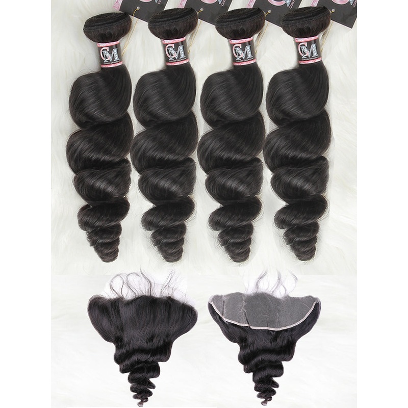 CurlyMe Loose Wave Virgin Human Hair 4 Bundles with 13×4 Frontal Natural Black 8 8 10 10 13×4 Frontal 8