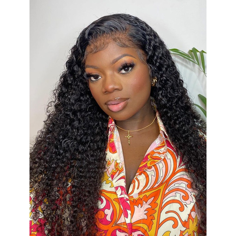 CurlyMe Pre-bleached Kinky Curly Hair Swiss HD Lace/Transparent Lace Front Wigs 180% Transparent Lace 14(bob)