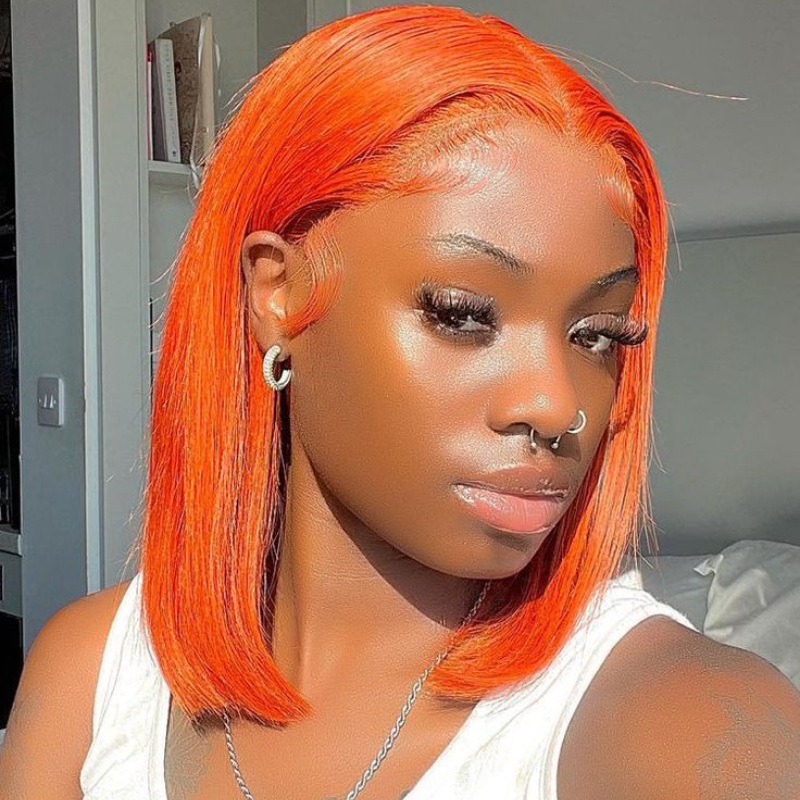 Flash Sale|Orange Straight T Lace Bob Wig #SORANGE 10”