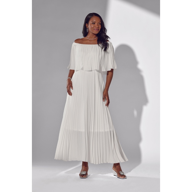 Off Shoulder Pleat Maxi Dress by Studio EY White 1X