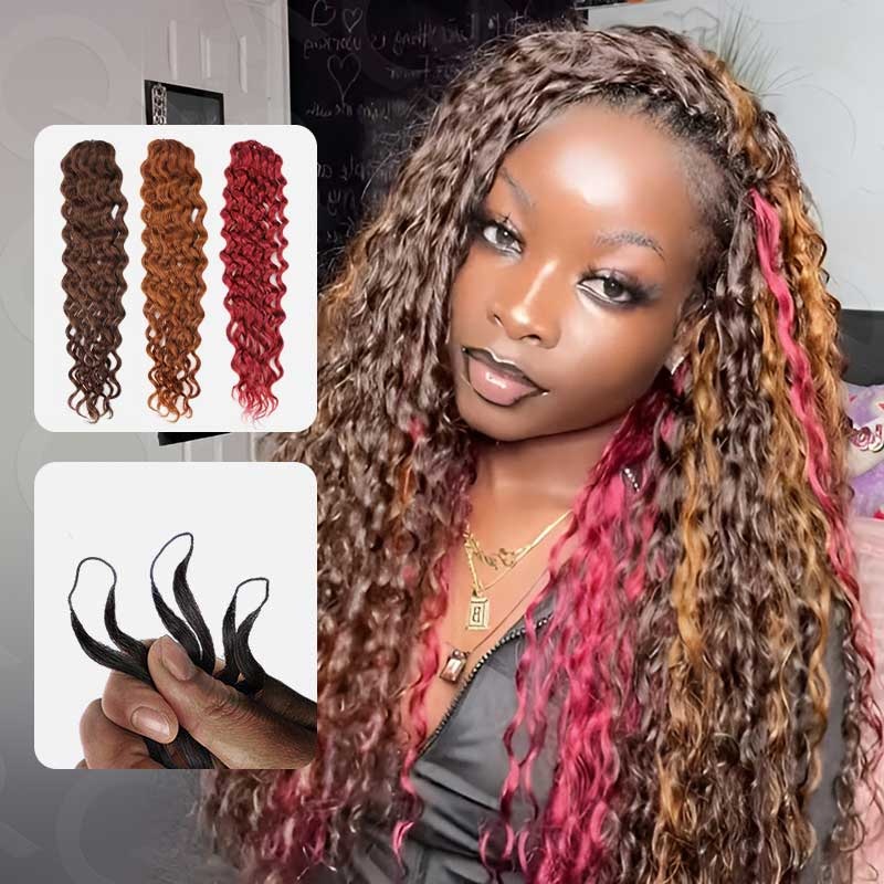 QVR Highlight #4/30/530 Color Water Wave Crochet Braid Human Hair Extensions #4+#30+#530 (1 of each color) 16” 3 Packs