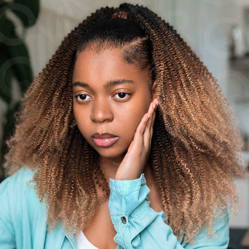 QVR Ombre #T1B/30/27 Feather Crochet Hair Afro Kinky Curly Machine Made Human Hair Extension Ombre #T1B/30/27 14” 3 Packs (Most People Choice)