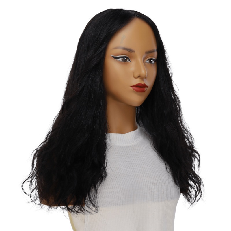 22″ Ponytail Silk Part Wig Jet Black Wavy Zig Zag Lace Front