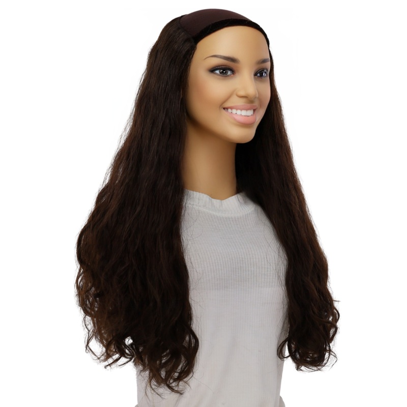 24″ HatFall Wig Dark Brown Wavy Open Wefted