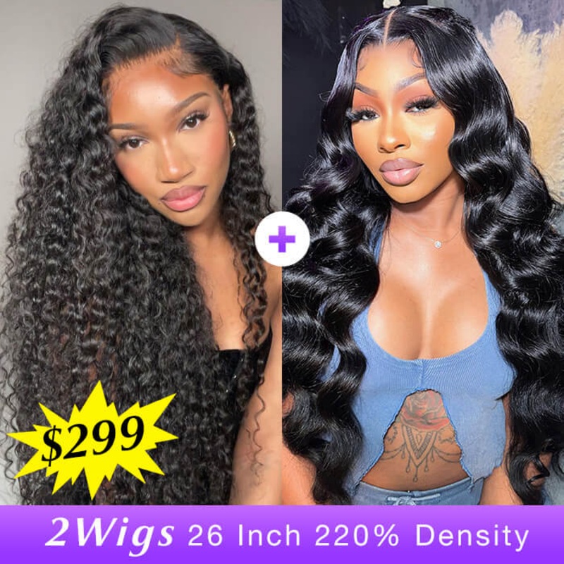 [2Wigs 26inch] Deep Wave & 3D Body Wave Beginner Friendly Glueless Ready To Go Wigs Deep Wave Wig – 26inch 220% – 8×5 Pre Everything 3D Body Wave Wig – 26inch 220% – 8×5 Pre Everything