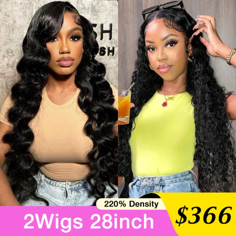 [2Wigs 28inch]  Loose Body Wave & Deep Wave Big Parting HD Lace Ready to Go Glueless Wig Loose Body Wave Wig – 28inch 220% – 8×5 Pre Everything Deep Wave Wig – 28inch 220% – 8×5 Pre Everything
