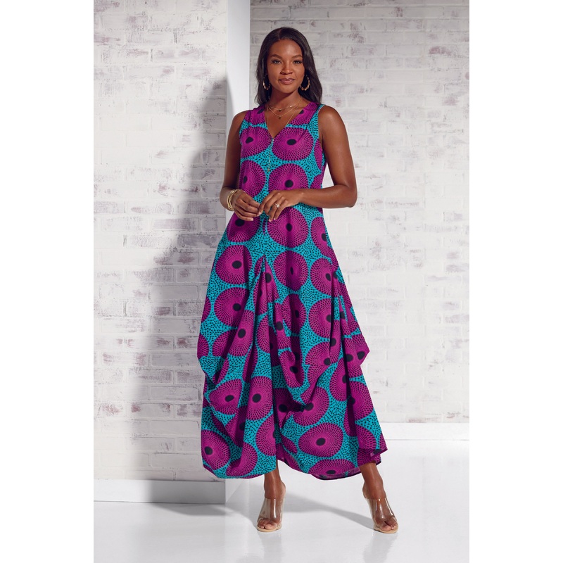 Aisha’s Ankara Bubble Dress by Studio EY TURQUOISE/PURPLE 1X