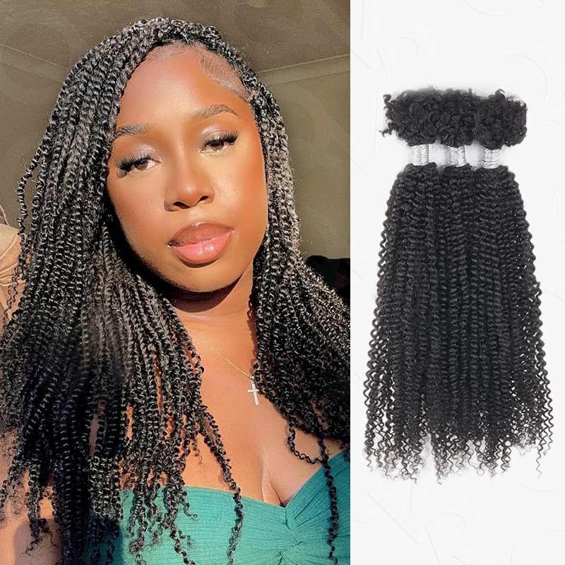 QVR Natural Black Afro Kinky V Bulk Curly Hair for Kinky Twist Crochet Braiding Hair Natural Black #1B 10” 3 Packs (Full Head)