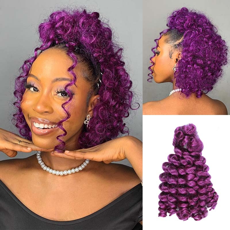 QVR Purple Bouncy Curl Bulk Hair Extensions For Crochet Braids Human Hair Purple 2 Packs 14”
