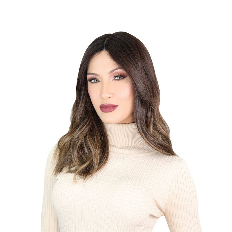 19″ Nicole Silk Top Wig Dark Brown Balayage w/ Partial Rooting