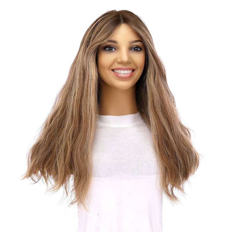 20″ Divine Lace Top Wig Medium Blonde w/ Highlights Wavy Zig Zag Lace Front