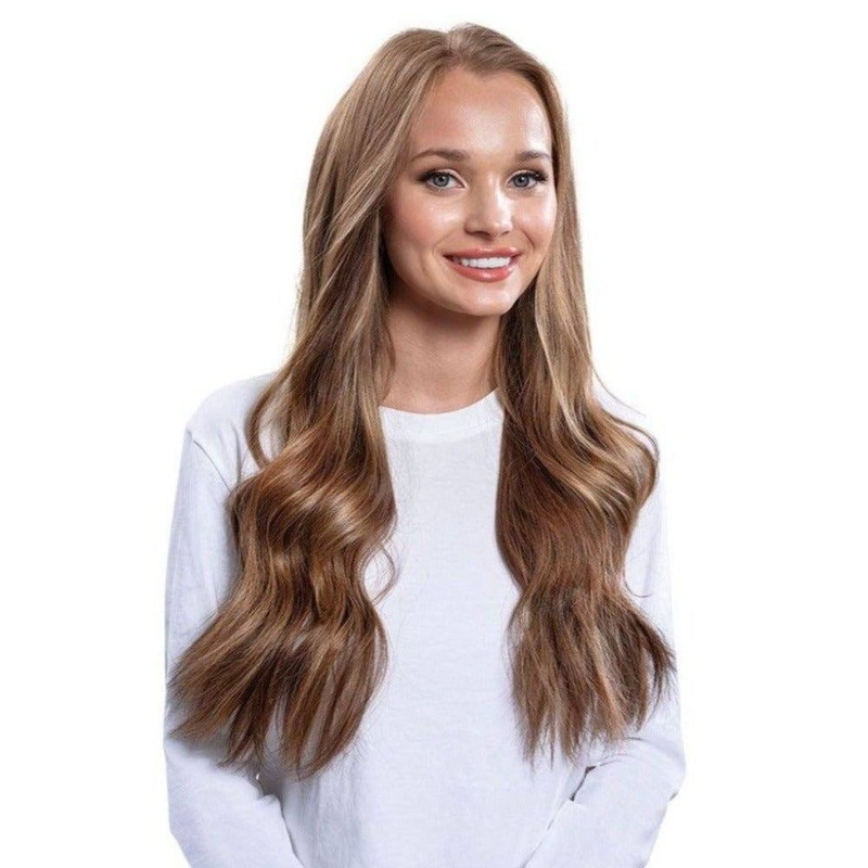 24″ U-Shape Wig Medium Brown Balayage