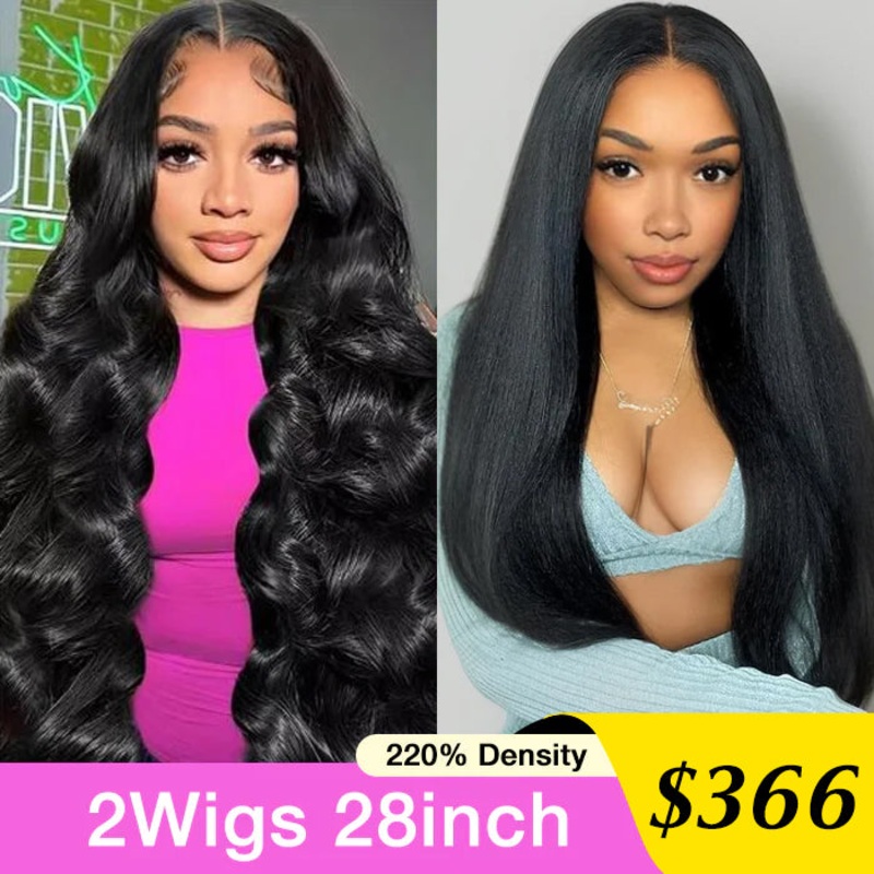 [2Wigs 28inch]  Body Wave & Kinky Straight Versatile Pre Everything Beginner Friendly Wigs Body Wave Wig – 28inch 220% – 8×5 Pre Everything Kinky Straight Wig – 28inch 220% – 8×5 Pre Everything