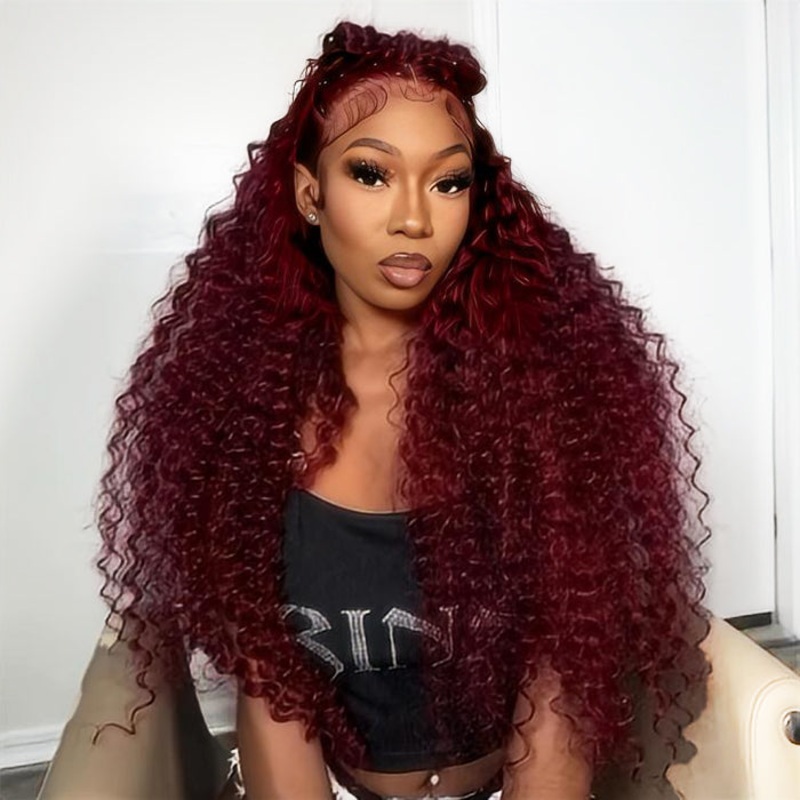 99J Burgundy Wig 13*6 Deep Wave HD Lace Frontal Wigs Pre Plucked Virgin Human Hair Wigs 14 13×6 Full Lace 150%