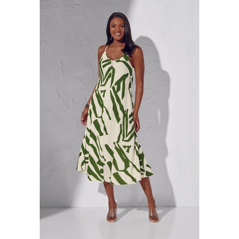 On Track Abstract Cami Dress by Studio EY WHITE/GREEN 1X
